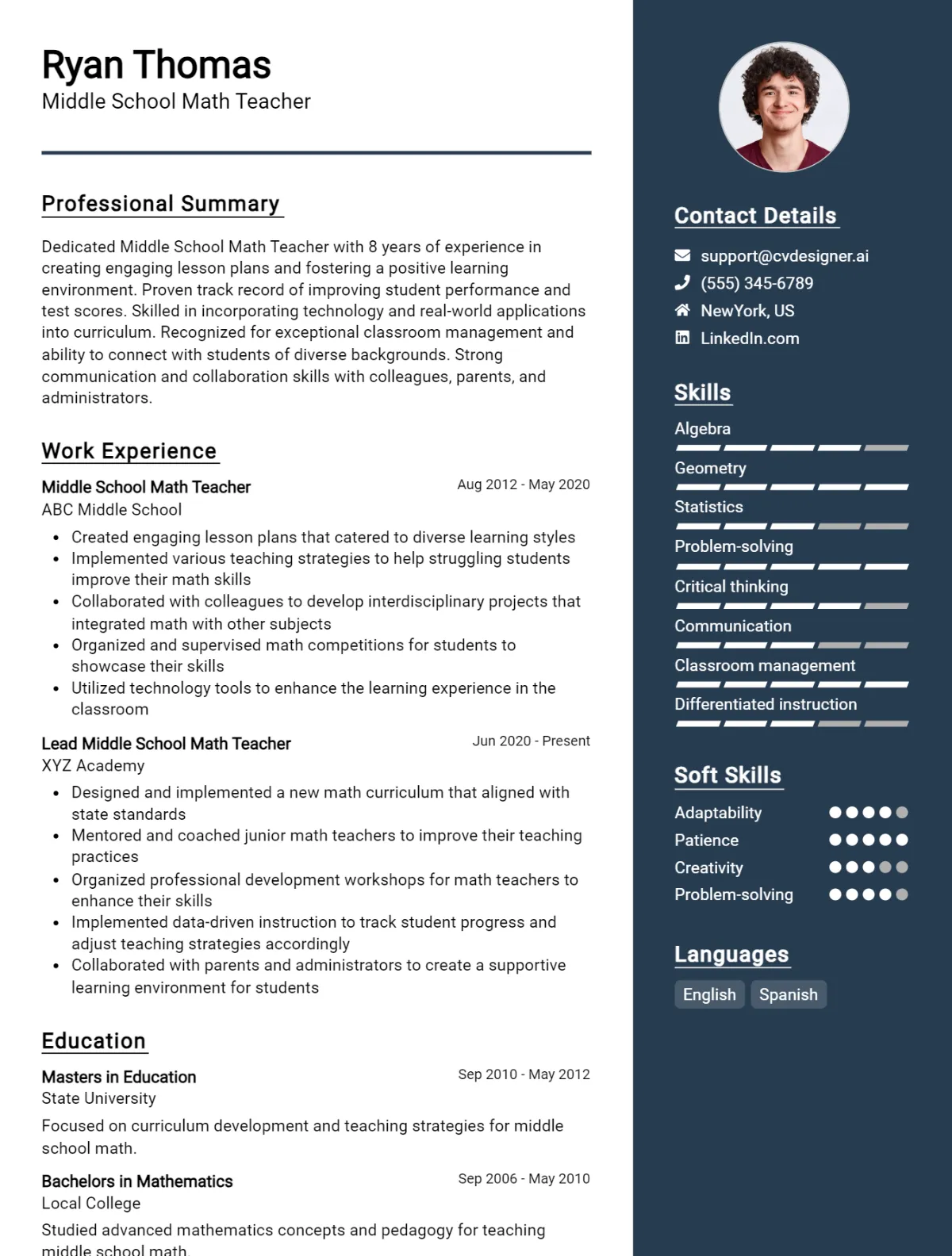 Middle School Math Teacher CV Example For 2026: Expert Tips & Templates Preview