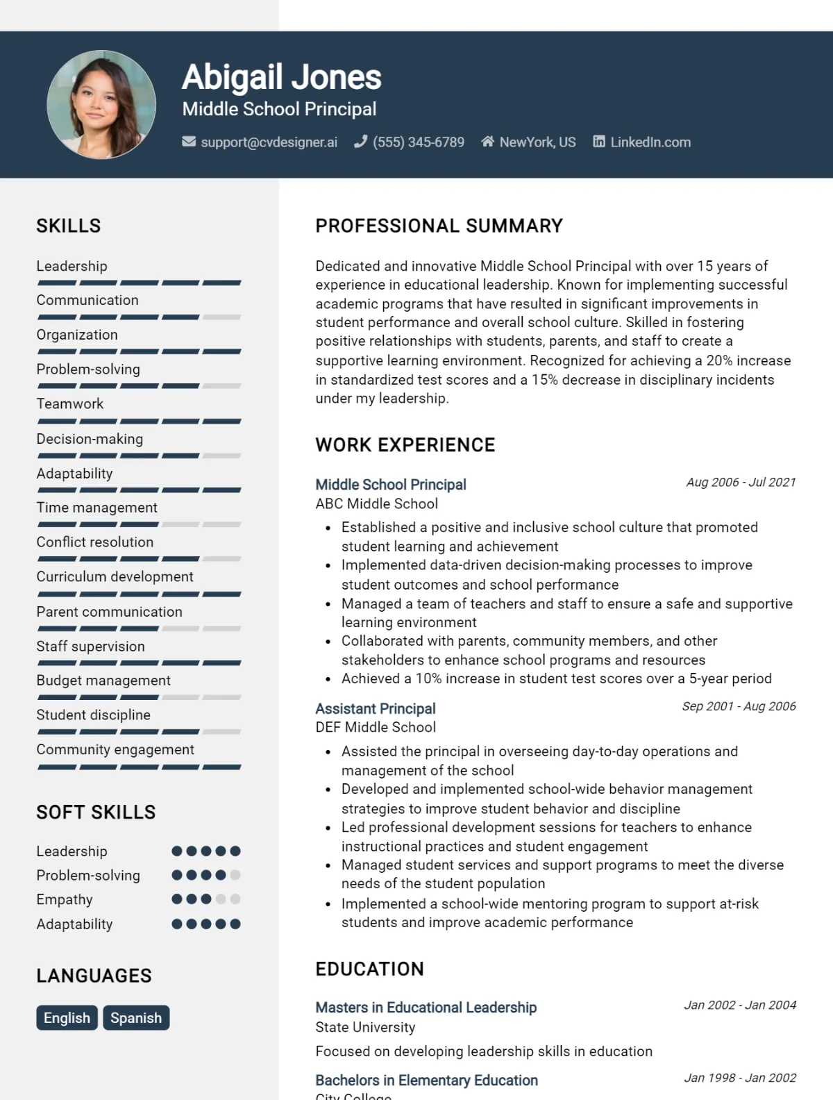 Middle School Principal CV Example For 2026: Top Tips & Samples Preview