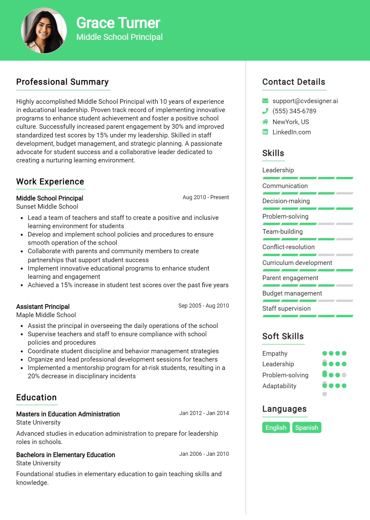 Middle School Principal Resume Example for 2026: Best Writing Guide Preview