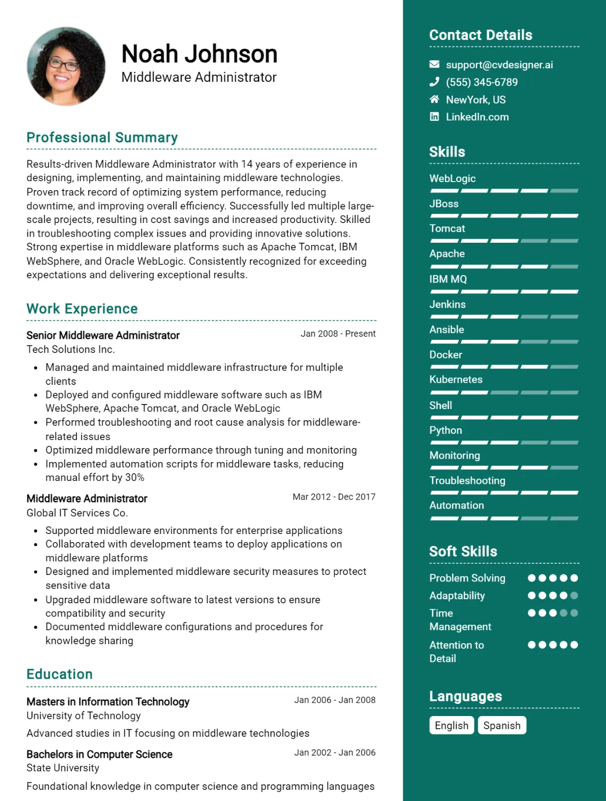 Middleware Administrator CV Example For 2026: Best Tips & Templates Preview