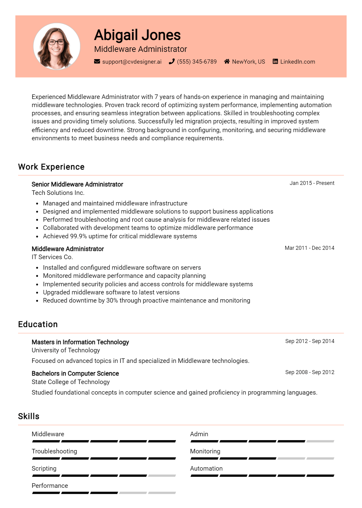 Middleware Administrator Resume Example for 2026: Resume Guide Preview