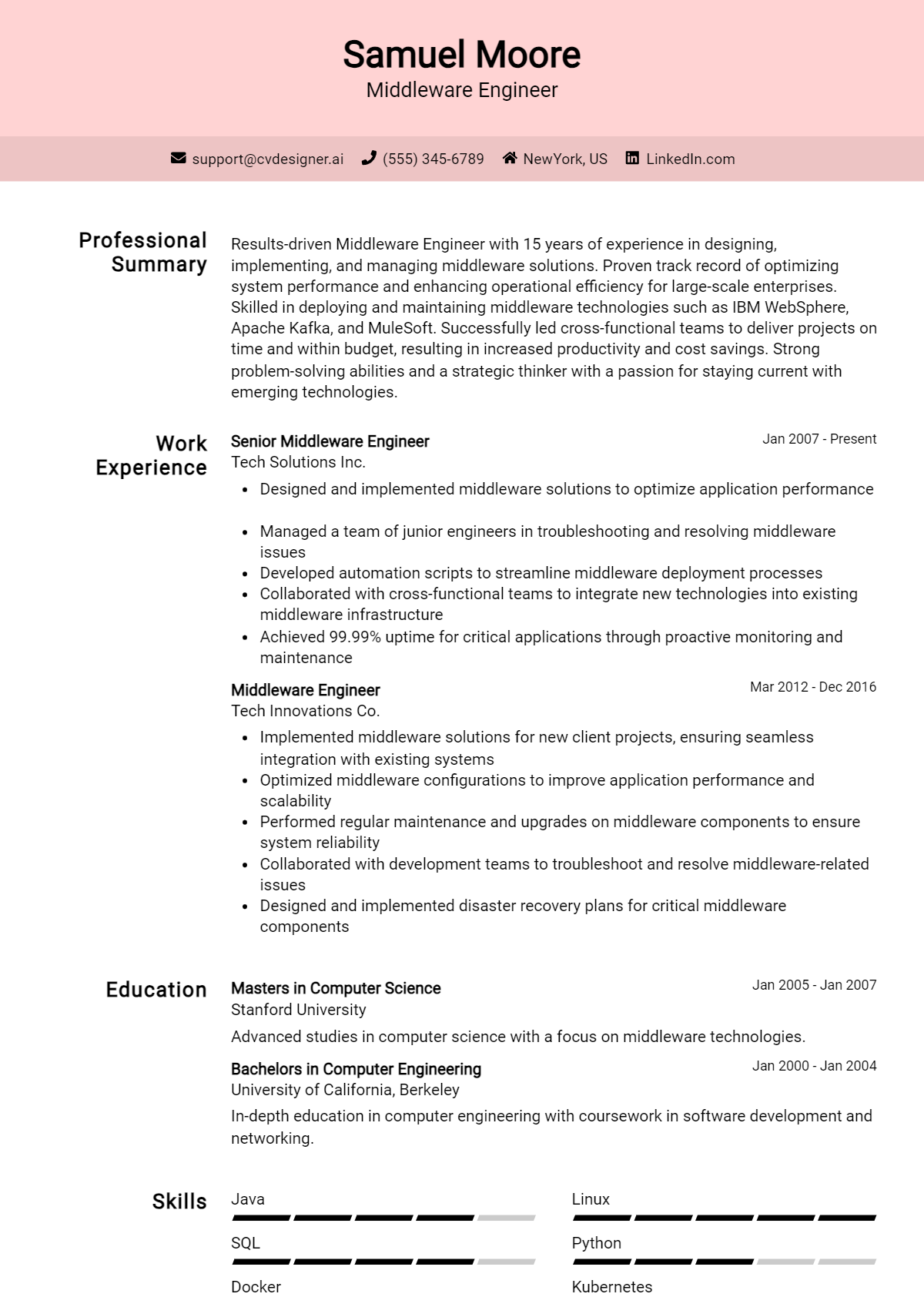 Middleware Engineer Resume Example for 2026: Tips & Templates Preview