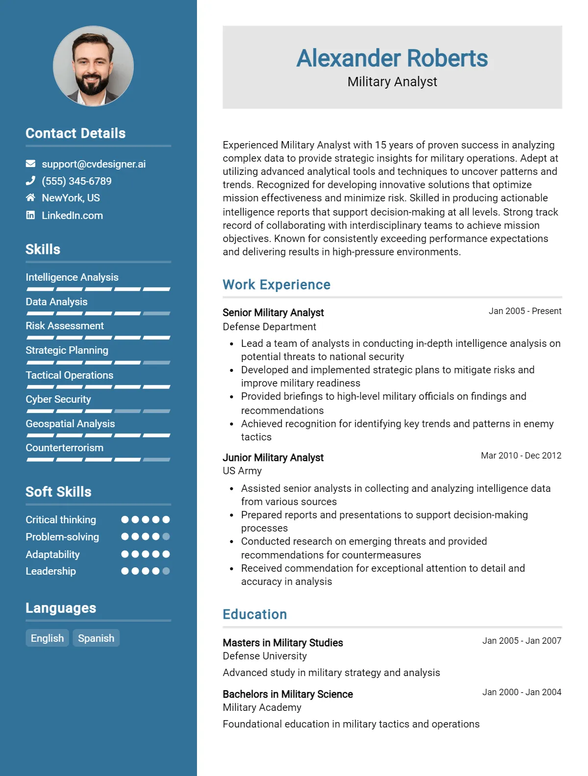 Military Analyst CV Example For 2026: How to Craft a Winning CV Preview