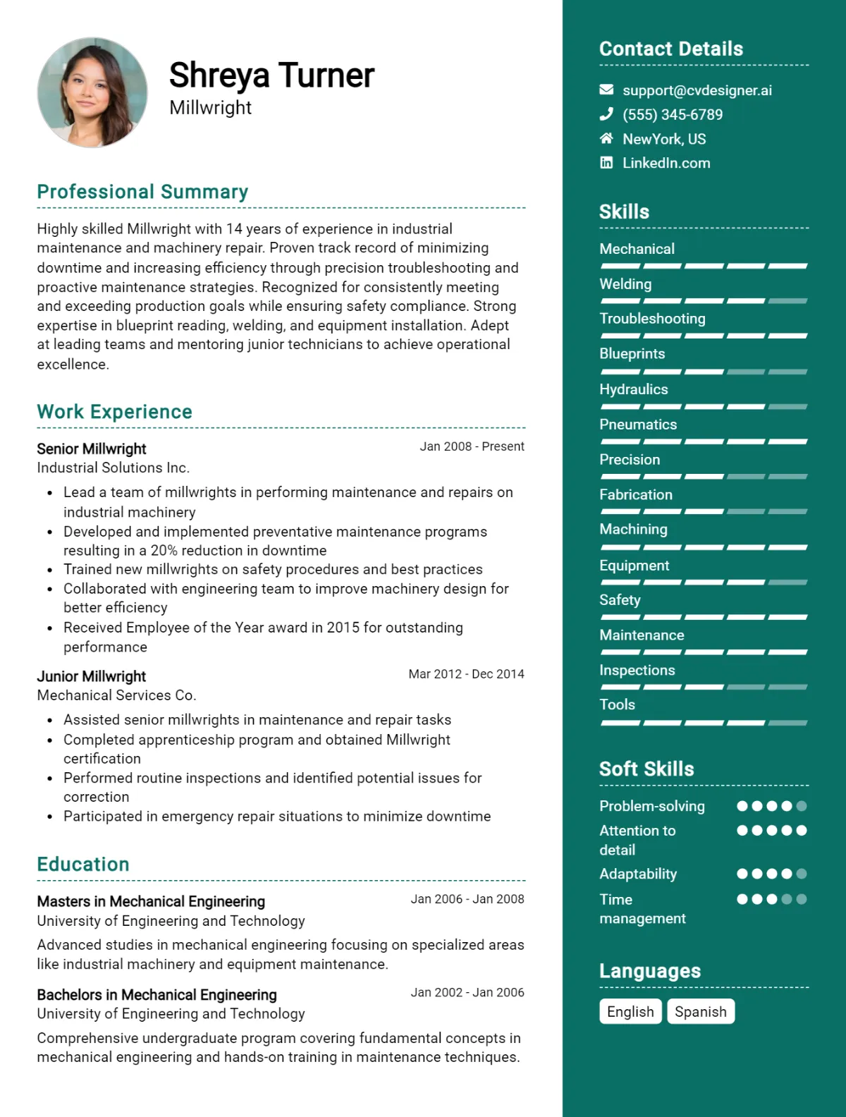 Millwright CV Example For 2026: Examples & Free Templates Preview