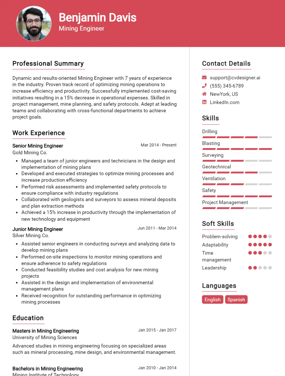 Mining Engineer CV Example For 2026: Samples & Best Practices Preview