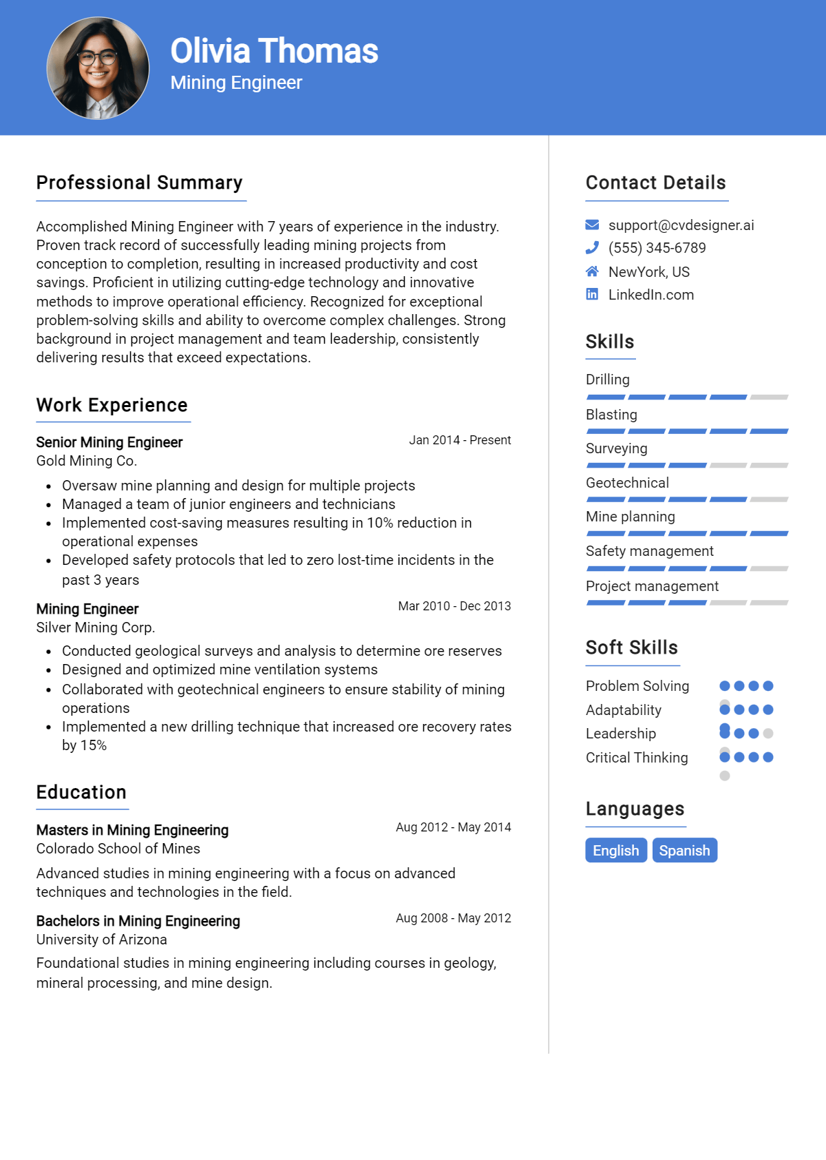 Mining Engineer Resume Example for 2026: Best Writing Guide Preview