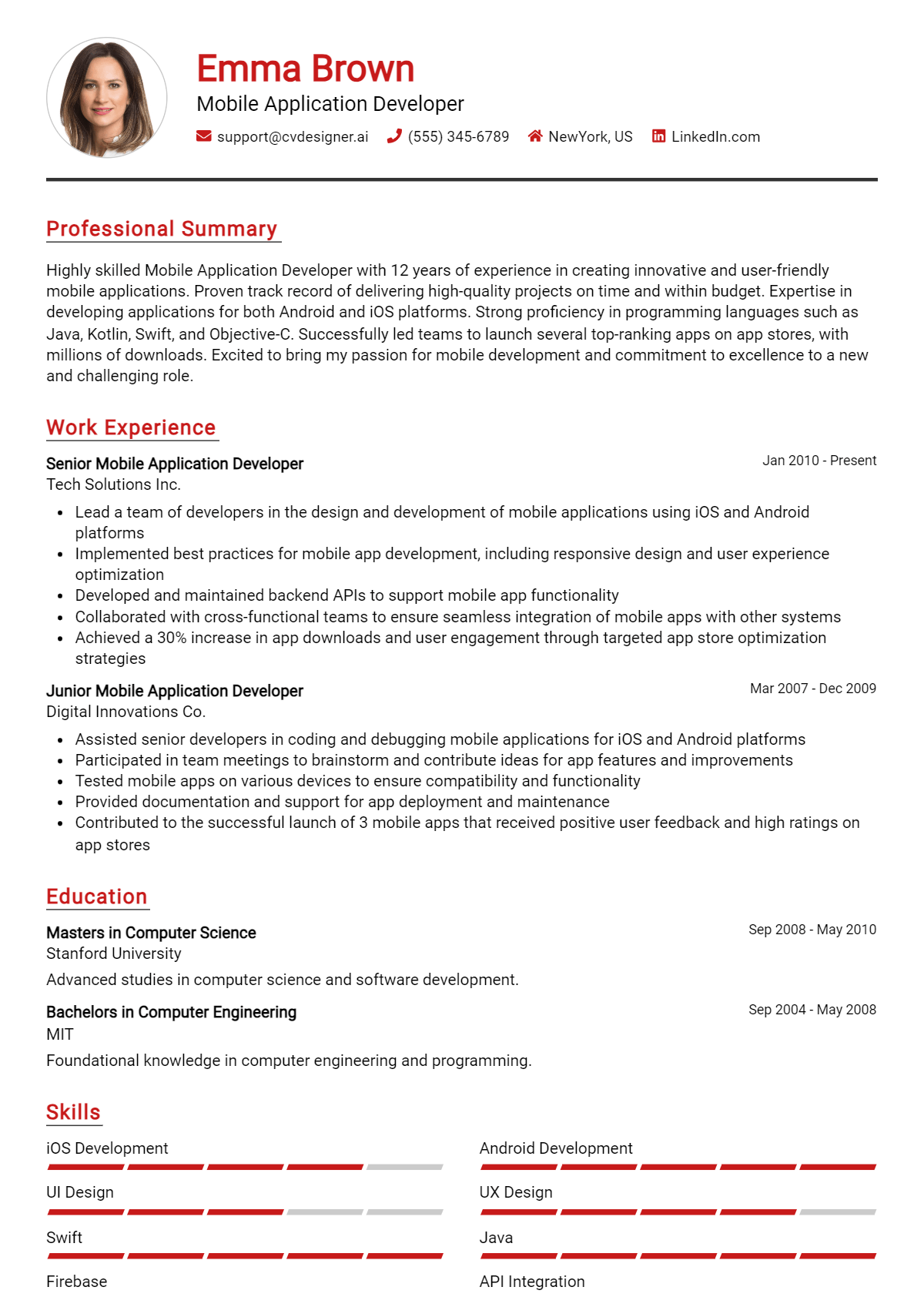 Mobile Application Developer Resume Example for 2026: Writing Guide Preview