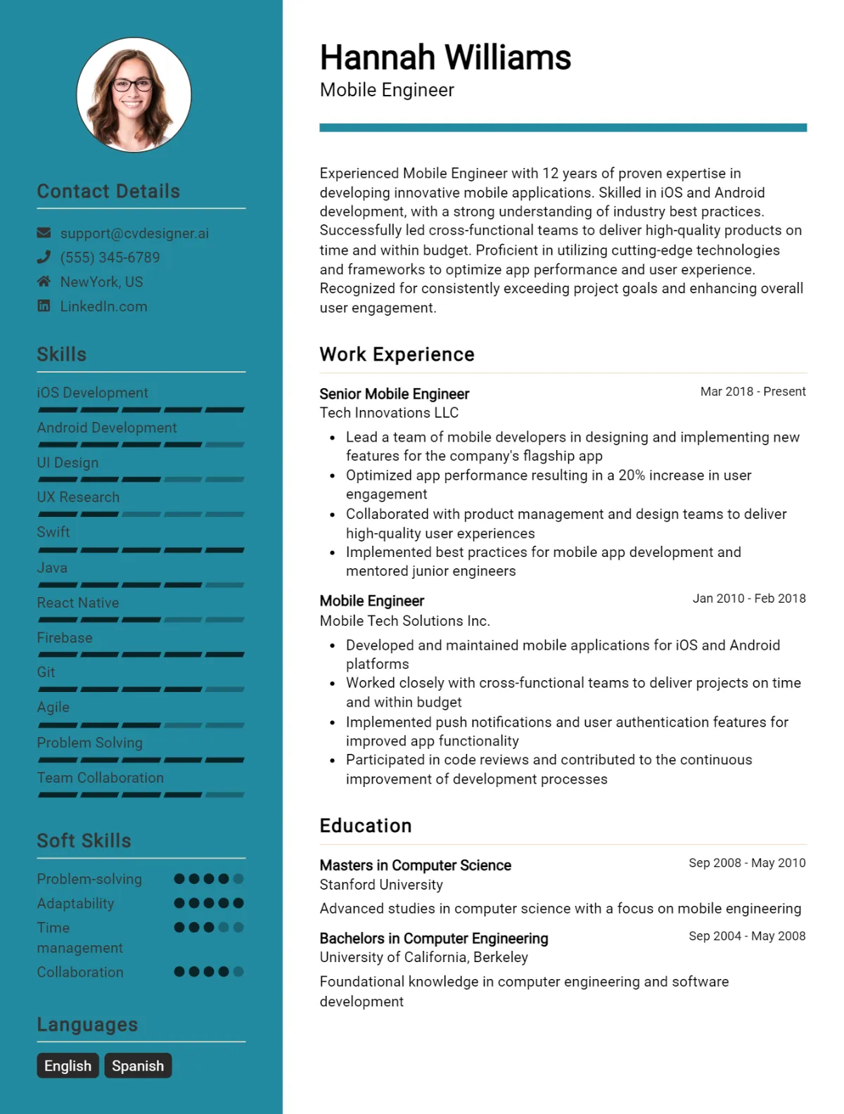 Mobile Engineer CV Example For 2026: Free Downloadable Templates Preview