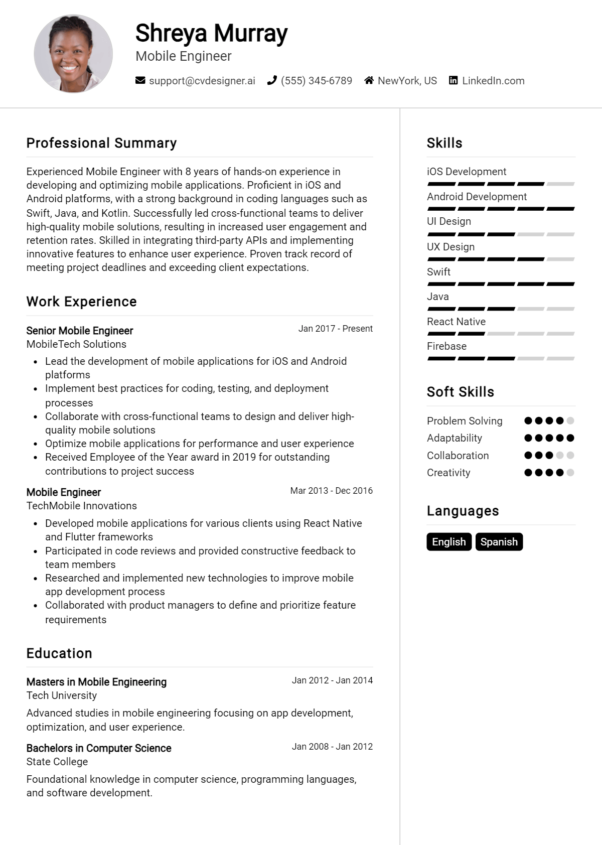 Mobile Engineer Resume Example for 2026: Best Writing Guide Preview