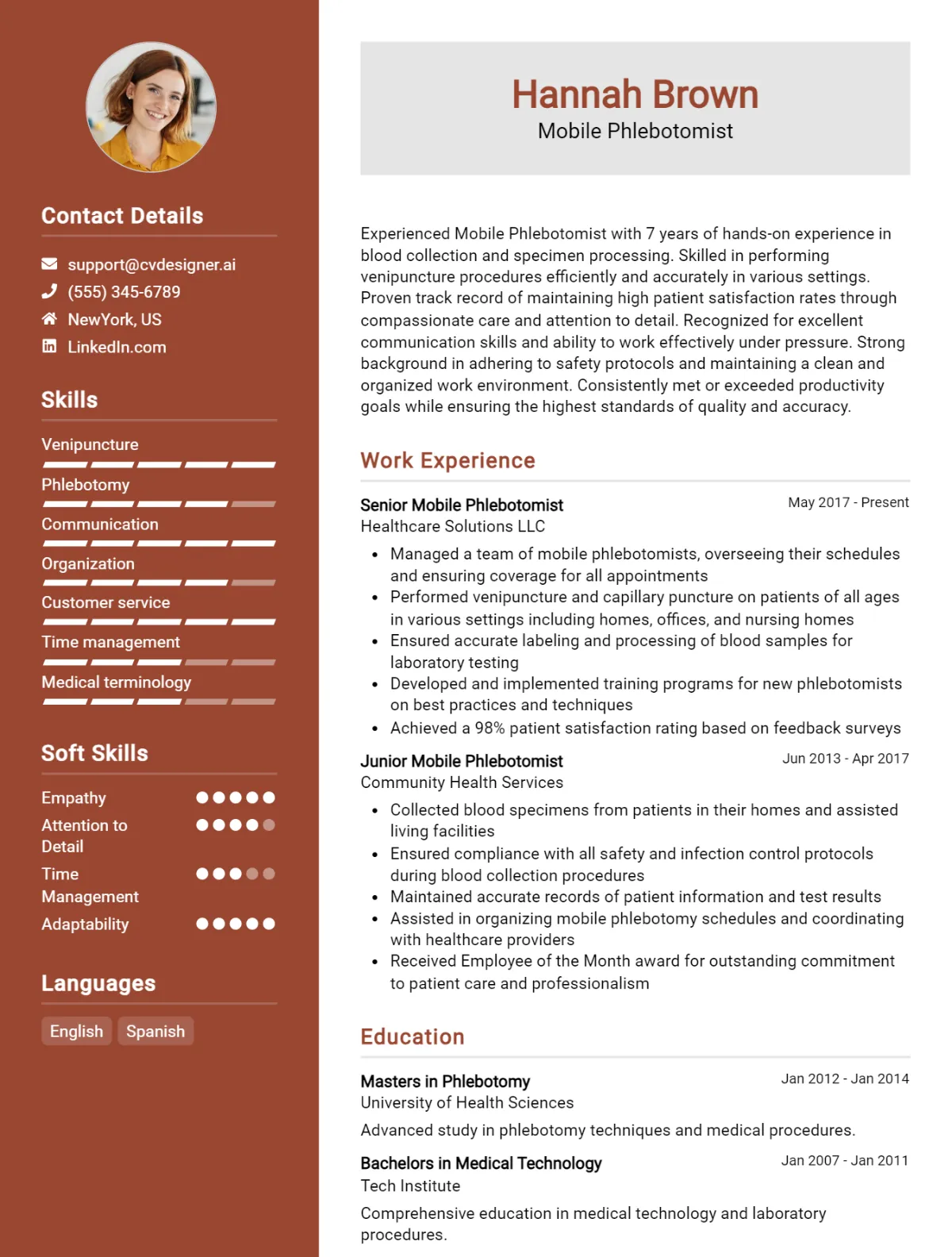 Mobile Phlebotomist CV Example For 2026: Free Professional Templates Preview