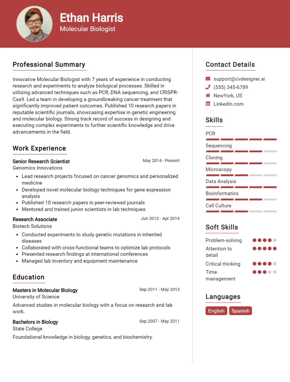 Molecular Biologist CV Example For 2026: Examples & Free Templates Preview