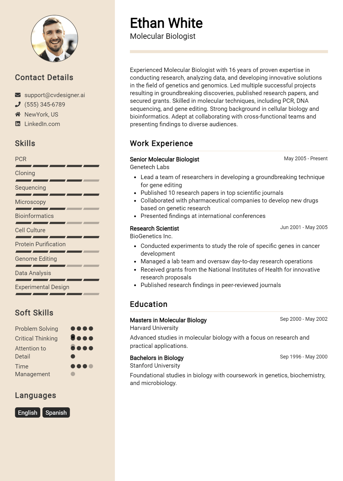 Molecular Biologist Resume Example for 2026: Free Downloadable Templates Preview