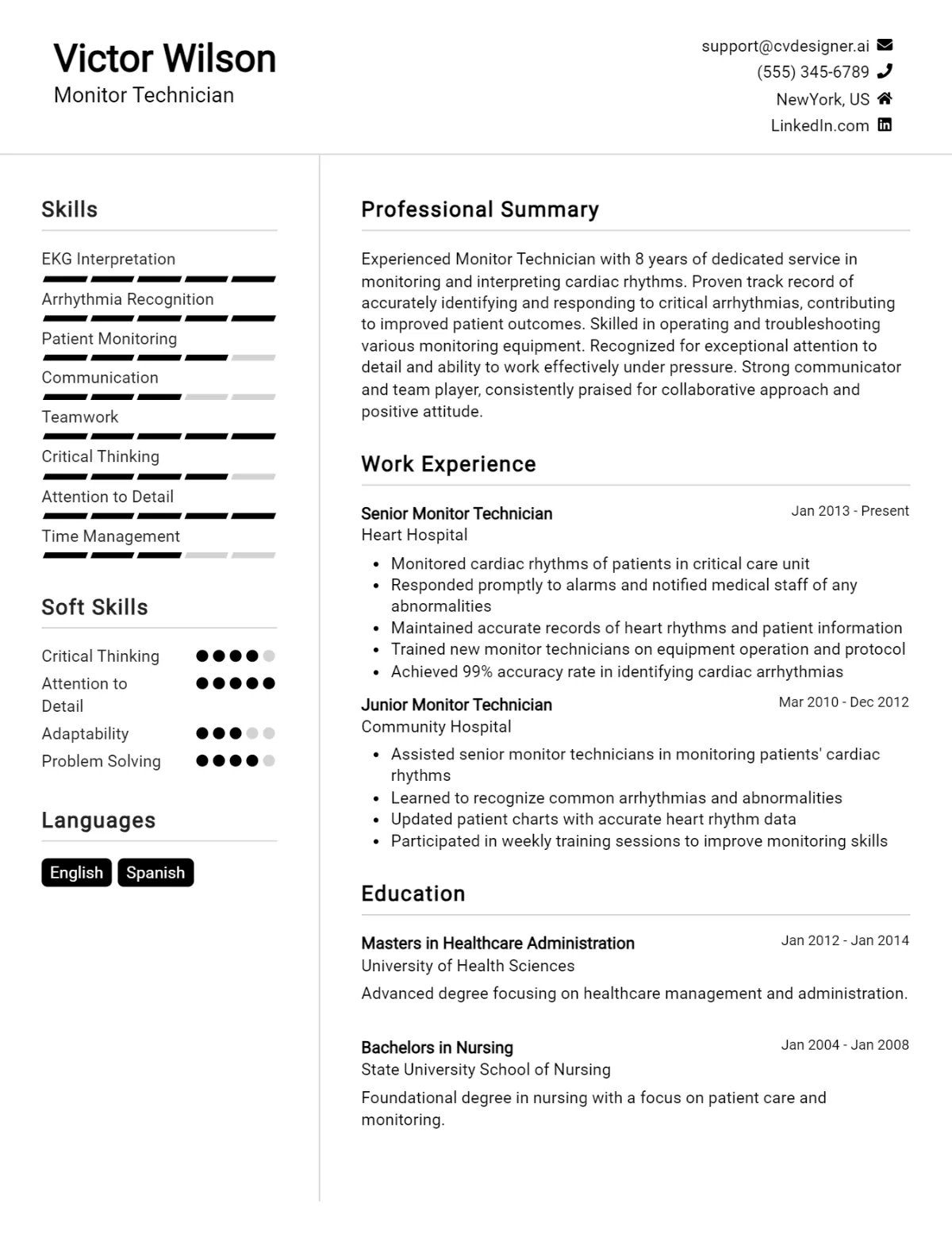 Monitor Technician CV Example For 2026: Proven Tips & Templates Preview