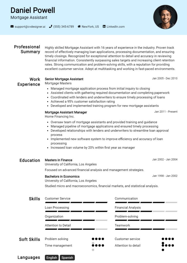 Mortgage Assistant Resume Example