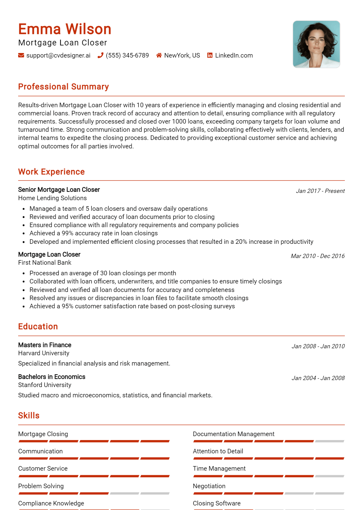 Mortgage Loan Closer Resume Example for 2026: Best Formatting Tips Preview