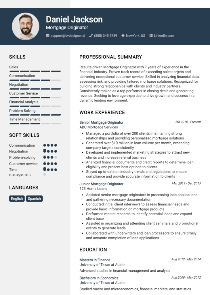 Mortgage Originator Resume Example