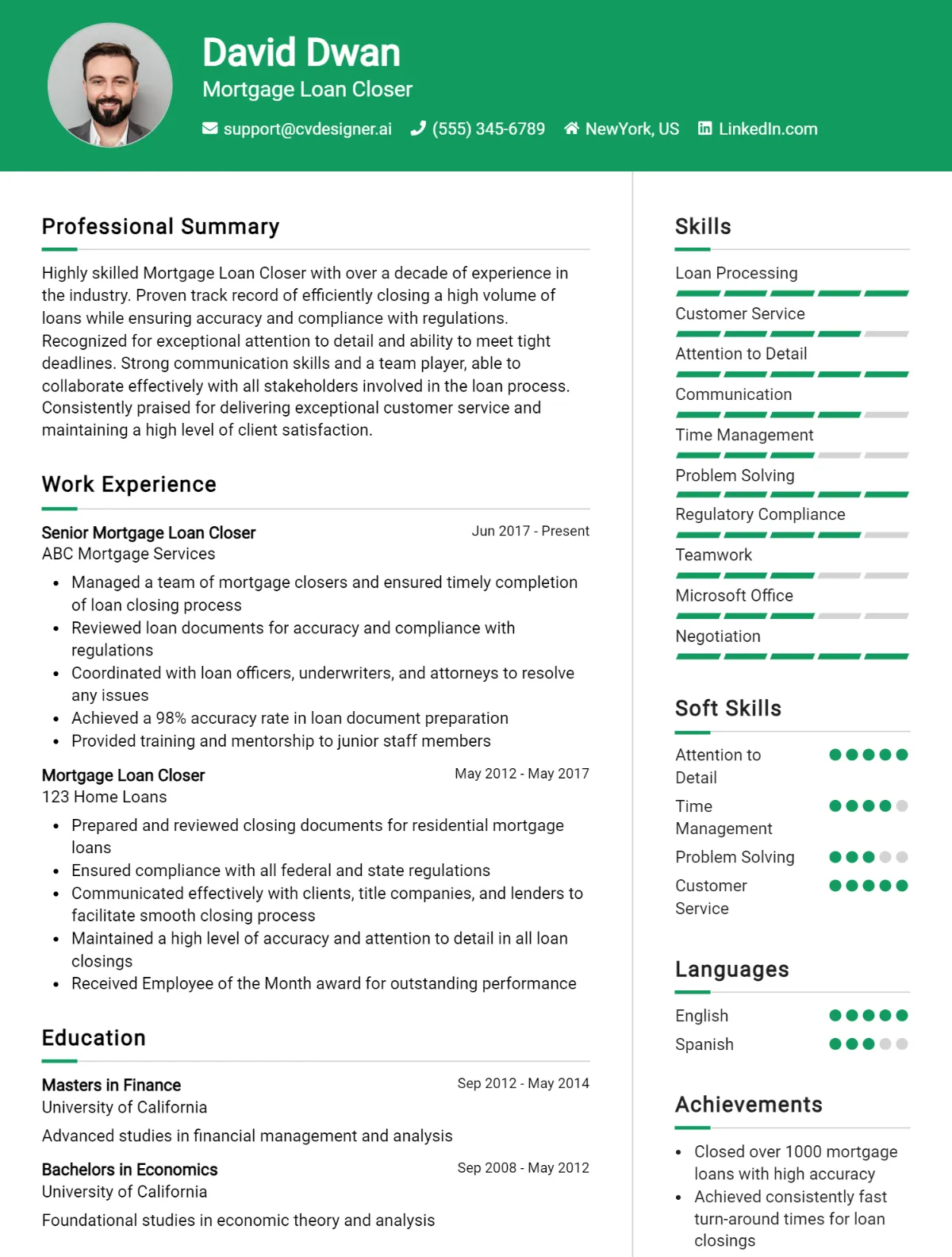 Mortgage Loan Closer CV Example For 2026: Free Downloadable Templates Preview