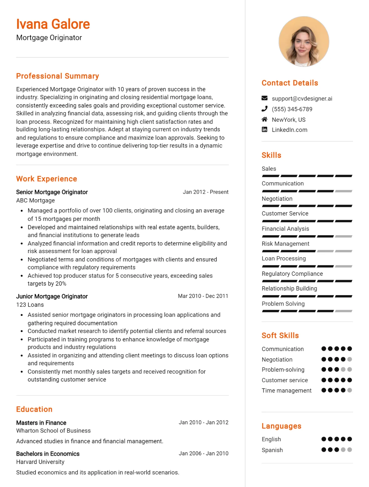 Mortgage Originator CV Example For 2026: Free Professional Templates Preview
