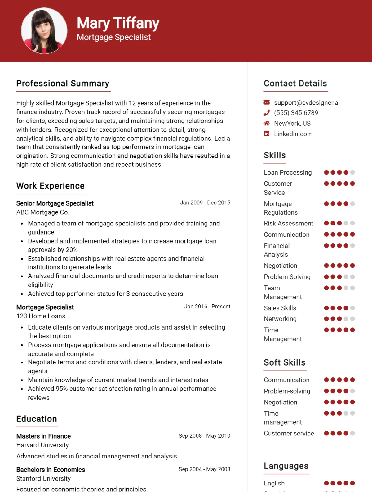 Mortgage Specialist CV Example For 2026: Samples & Best Practices Preview