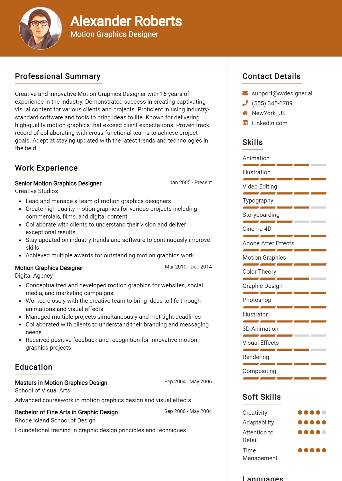 Motion Graphics Designer Resume Example for 2026: Free Templates Preview