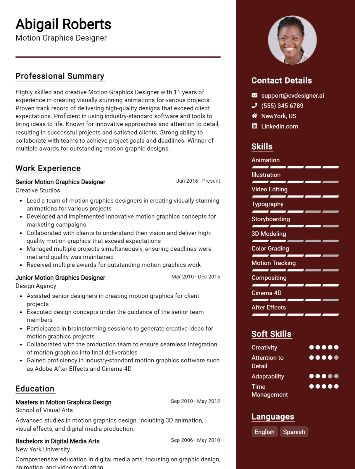 Motion Graphics Designer CV Example For 2026: Strategies & Templates Preview