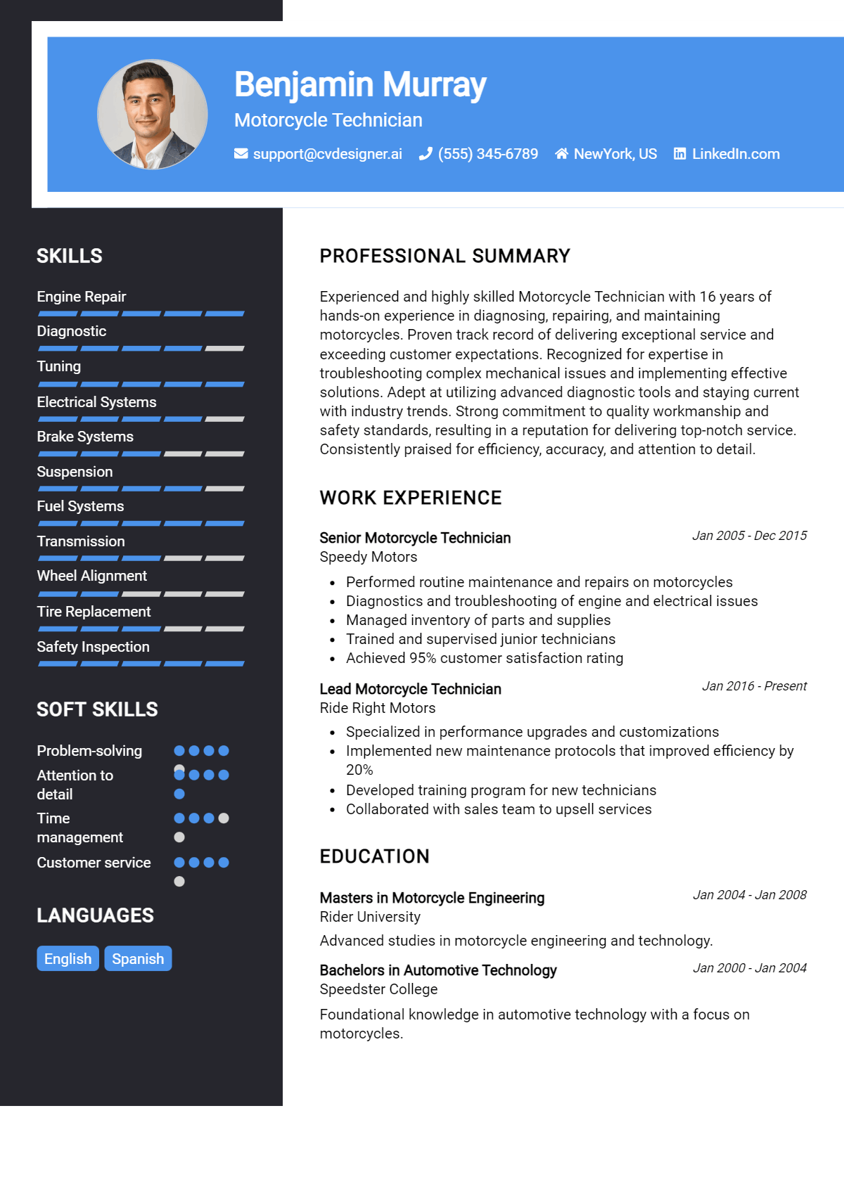Motorcycle Technician Resume Example for 2026: Samples & Best Practices Preview
