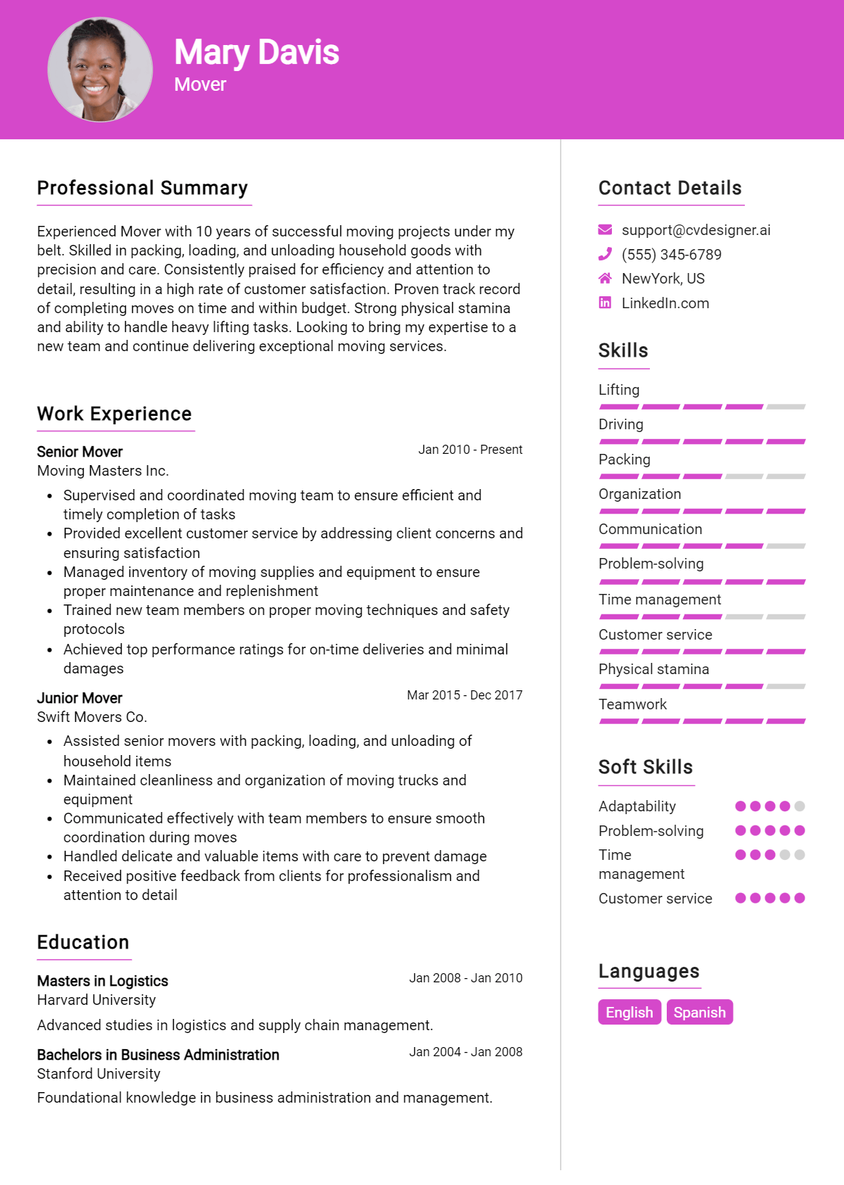 Mover Resume Example for 2026: Best Writing Guide Preview