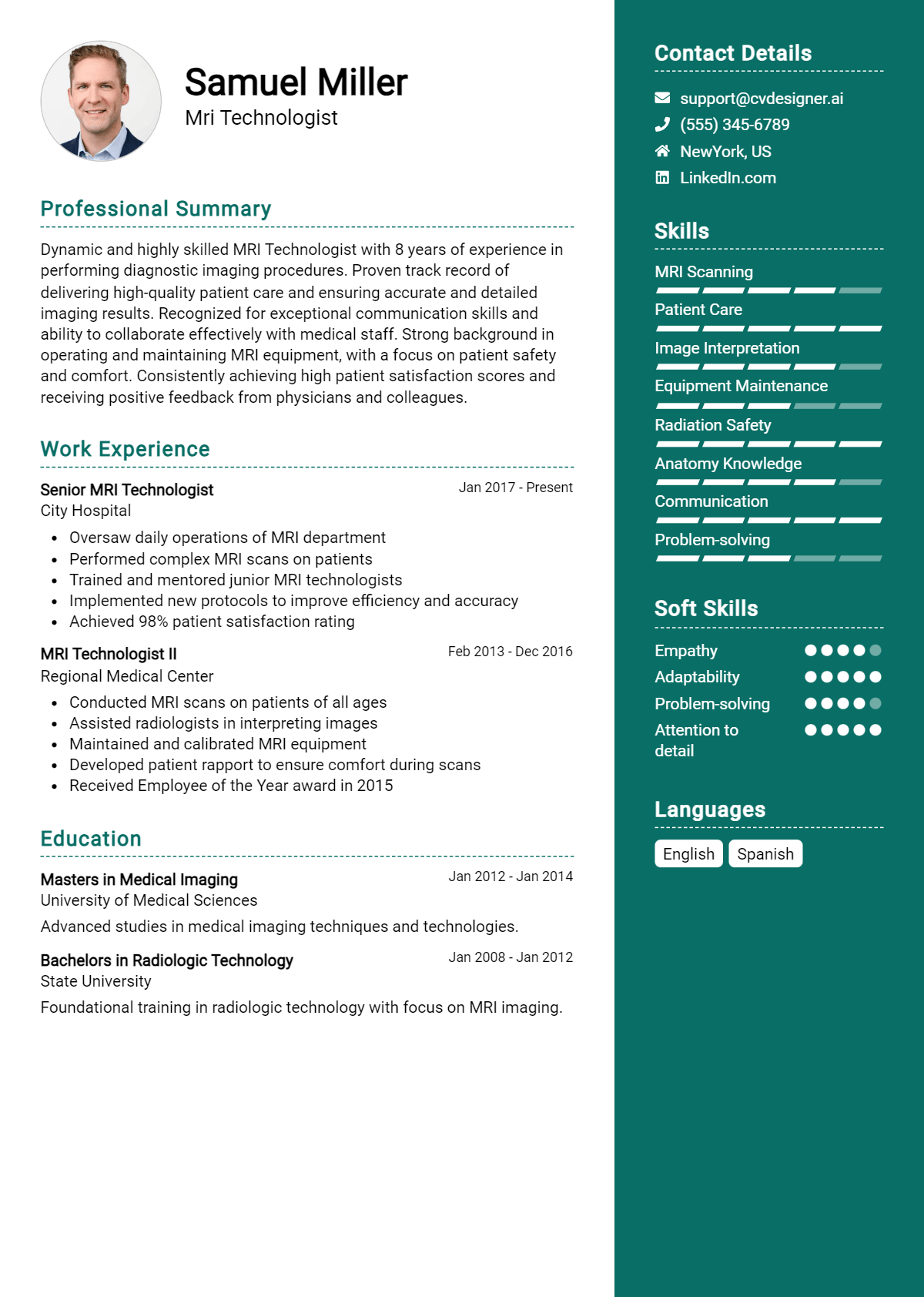 MRI Technologist Resume Example for 2026: Best Tips & Templates Preview