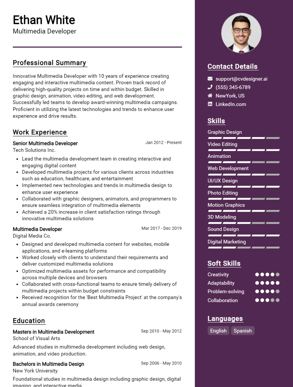 Multimedia Developer CV Example For 2026: Tips & Templates Preview