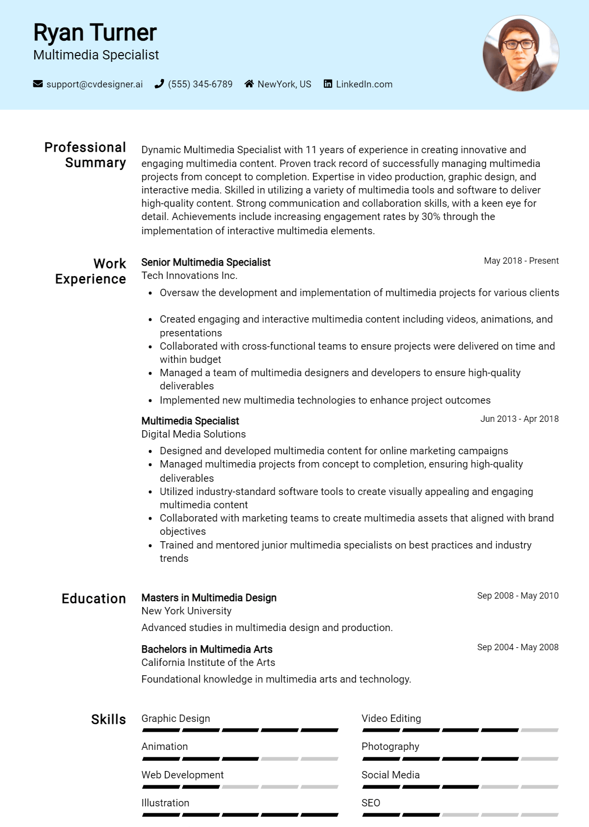 Multimedia Specialist Resume Example for 2026: Expert Tips Preview
