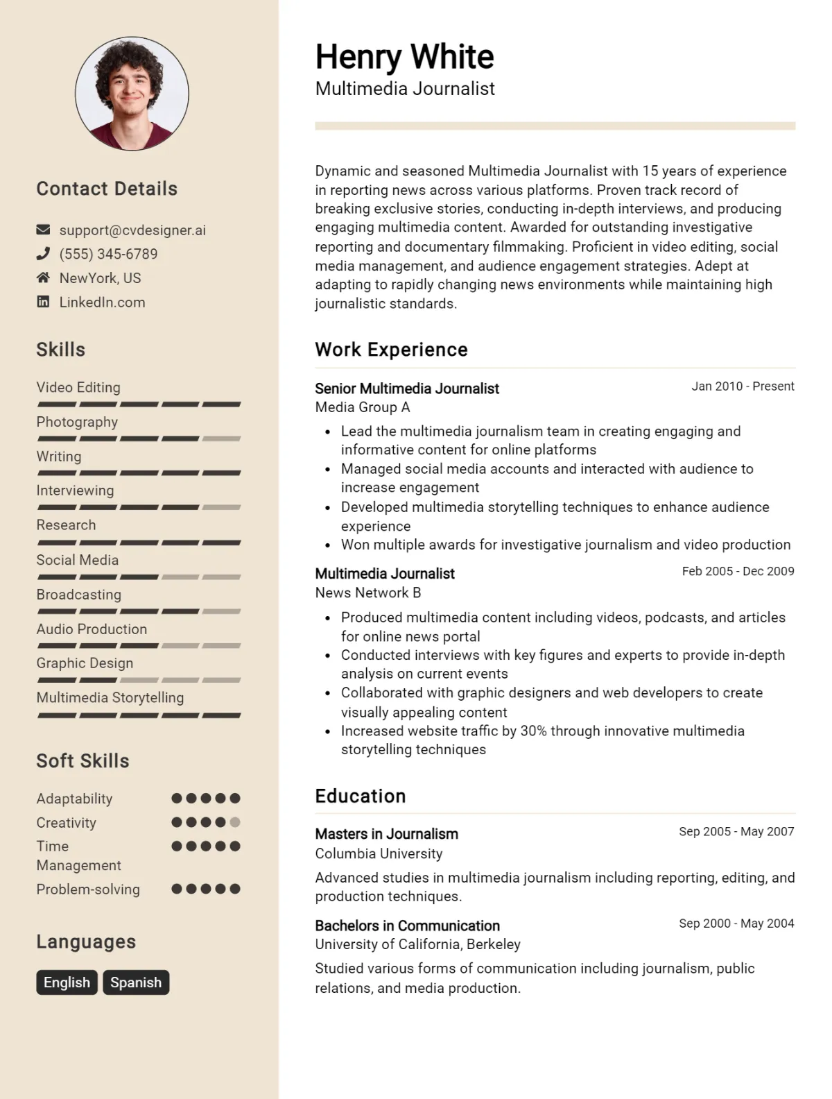Multimedia Journalist CV Example For 2026: Ultimate Guide Preview