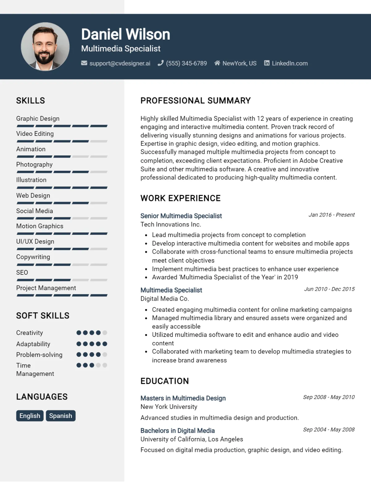 Multimedia Specialist CV Example For 2026: Best Formatting Tips Preview