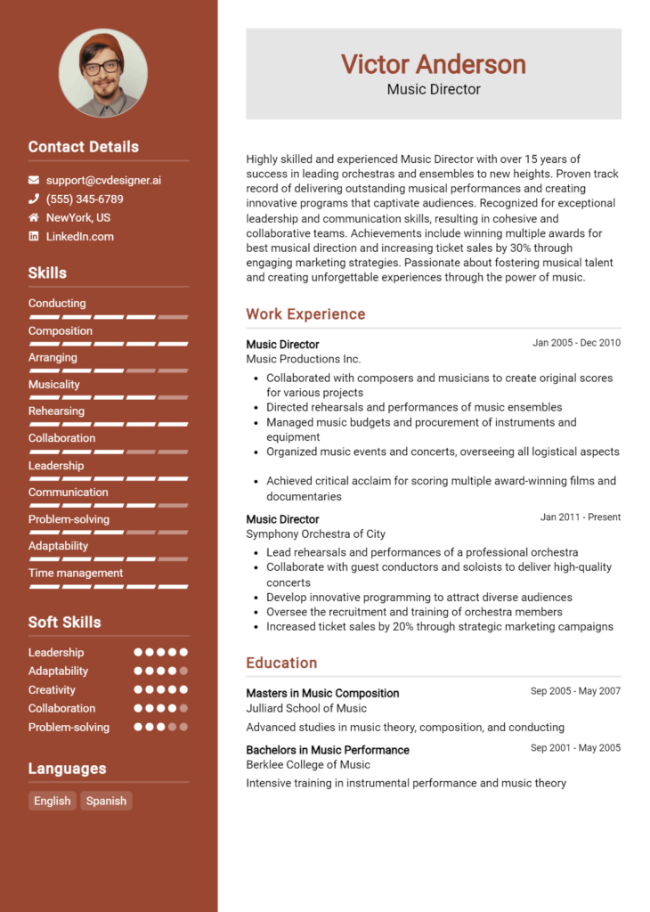 Music Director Resume Example