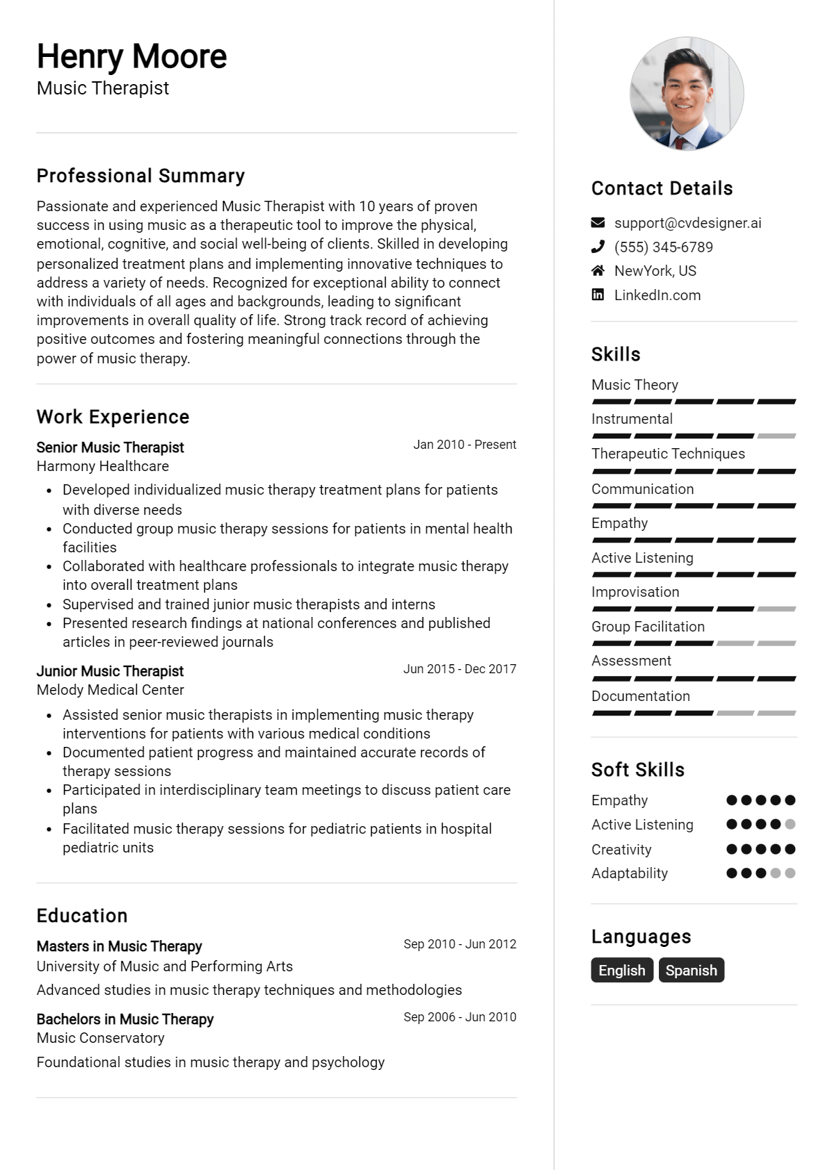 Music Therapist Resume Example for 2026: Effective Tips Preview