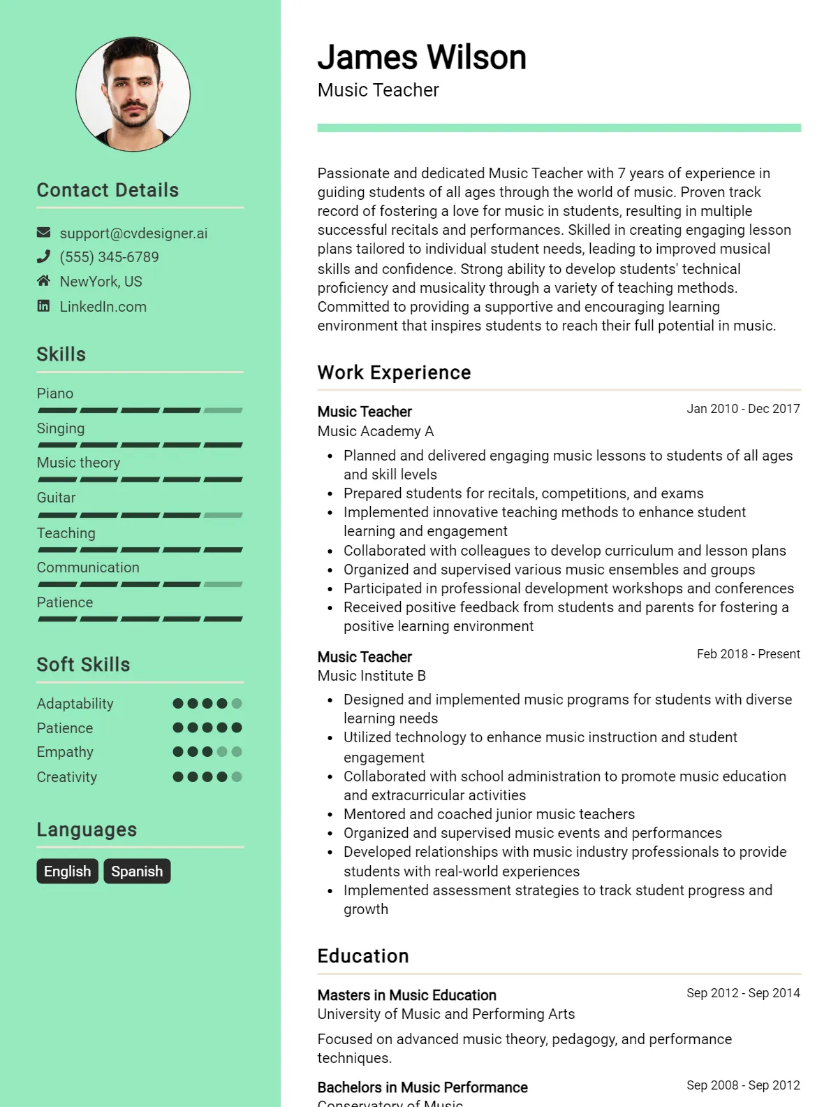 Music Teacher CV Example For 2026: Top CV Skills Preview