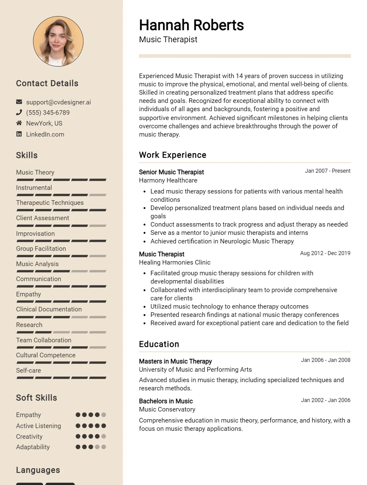 Music Therapist CV Example For 2026: Best Formatting Tips Preview