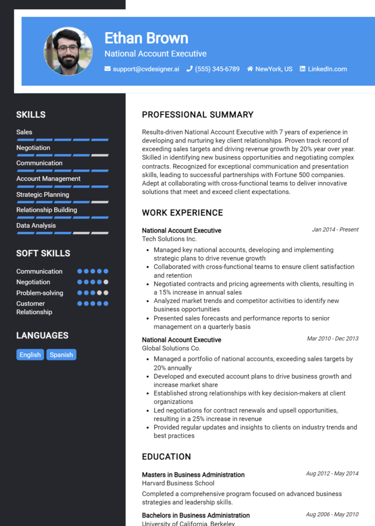 National Account Executive Resume Example