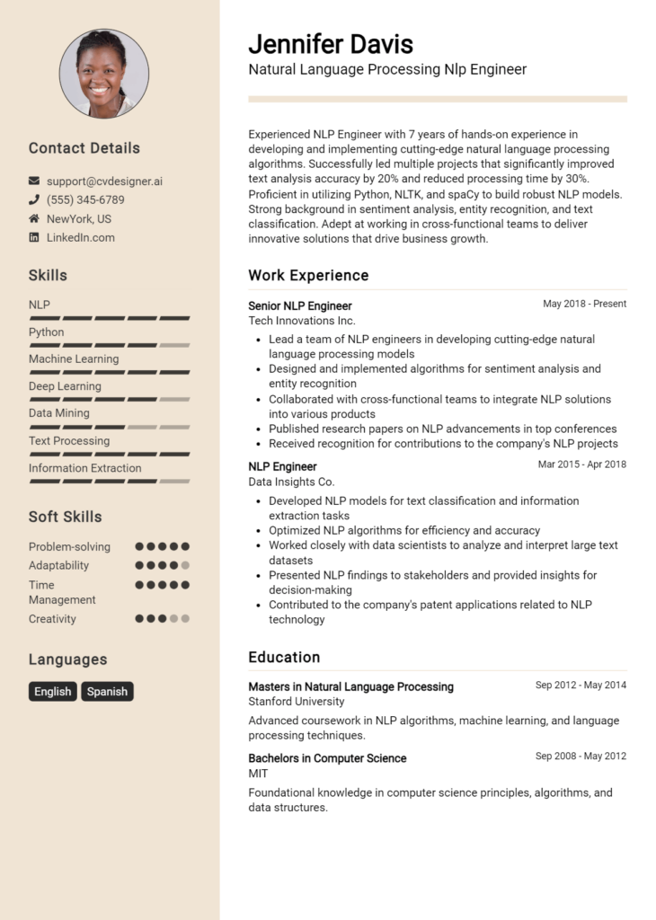 Natural Language Processing Nlp Engineer Resume Example