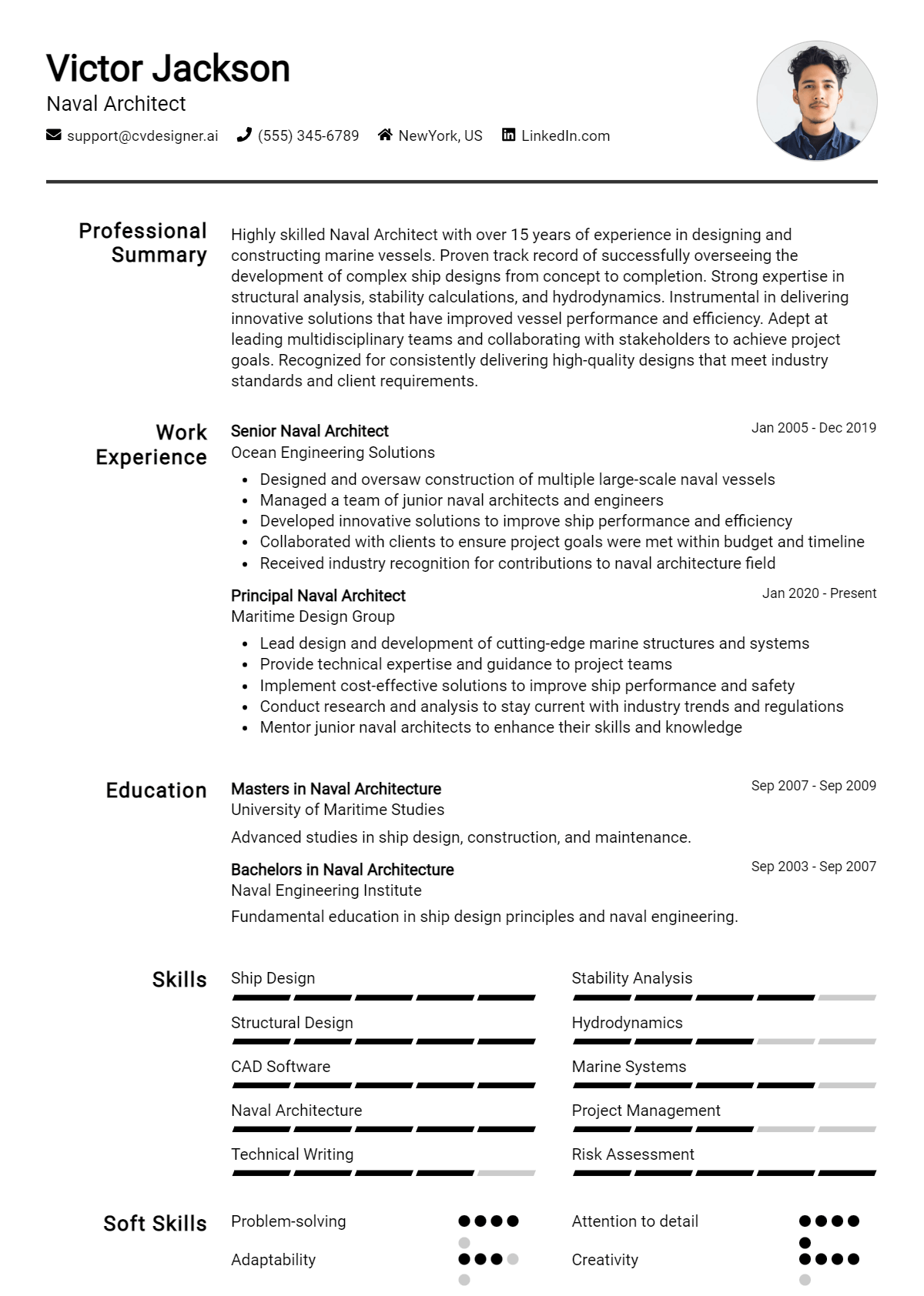 Naval Architect Resume Example for 2026: Free Professional Templates Preview