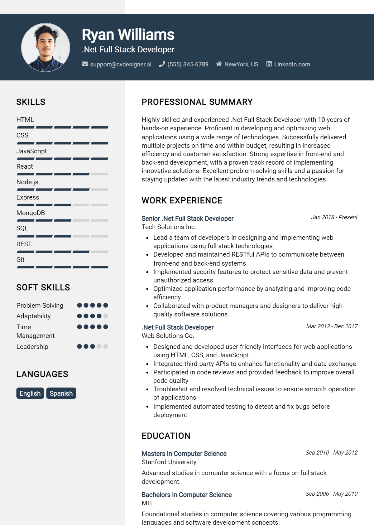 .Net Full Stack Developer CV Example for 2026: Professional CV Templates Preview