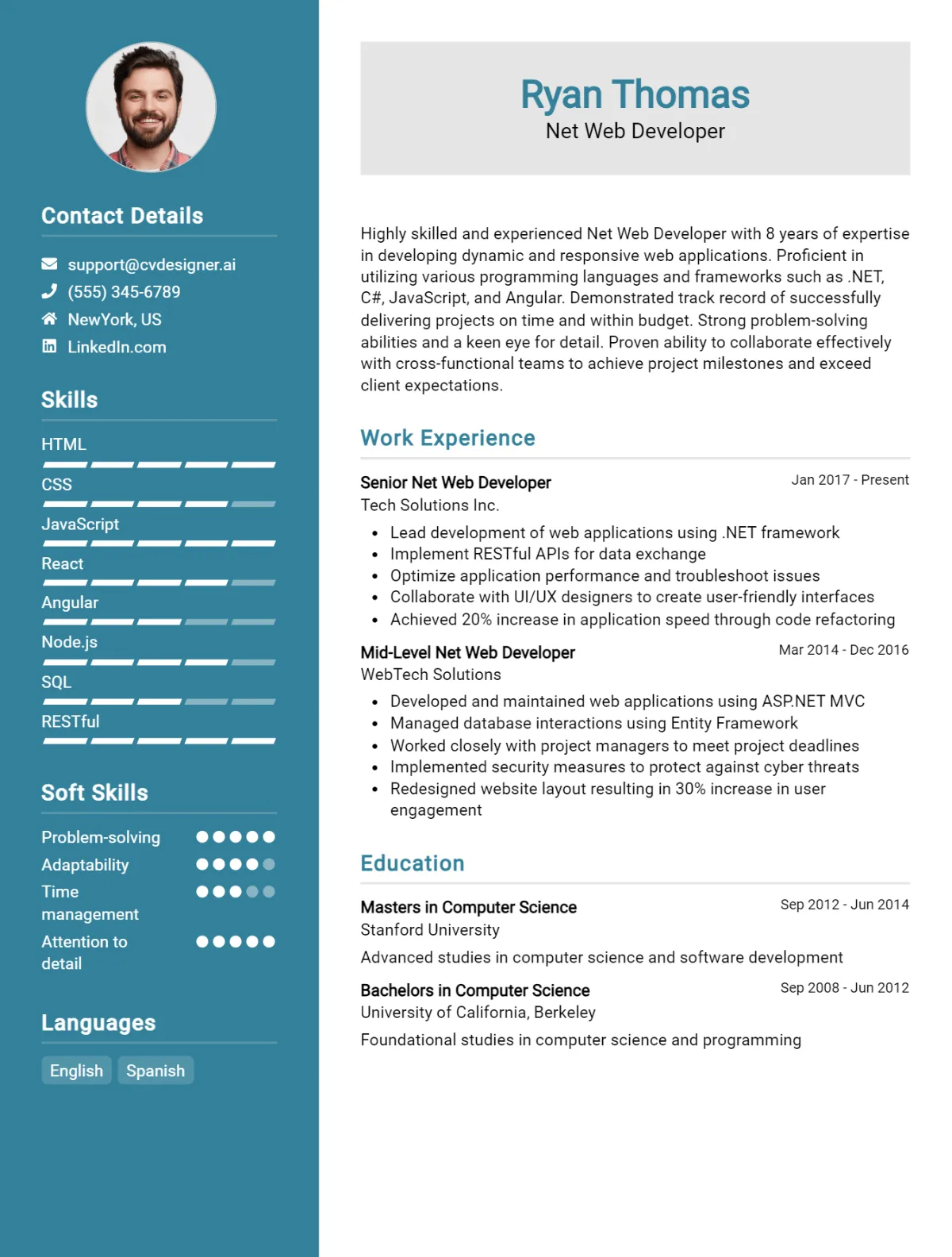 .Net Web Developer CV Example For 2026: Free Professional Templates Preview