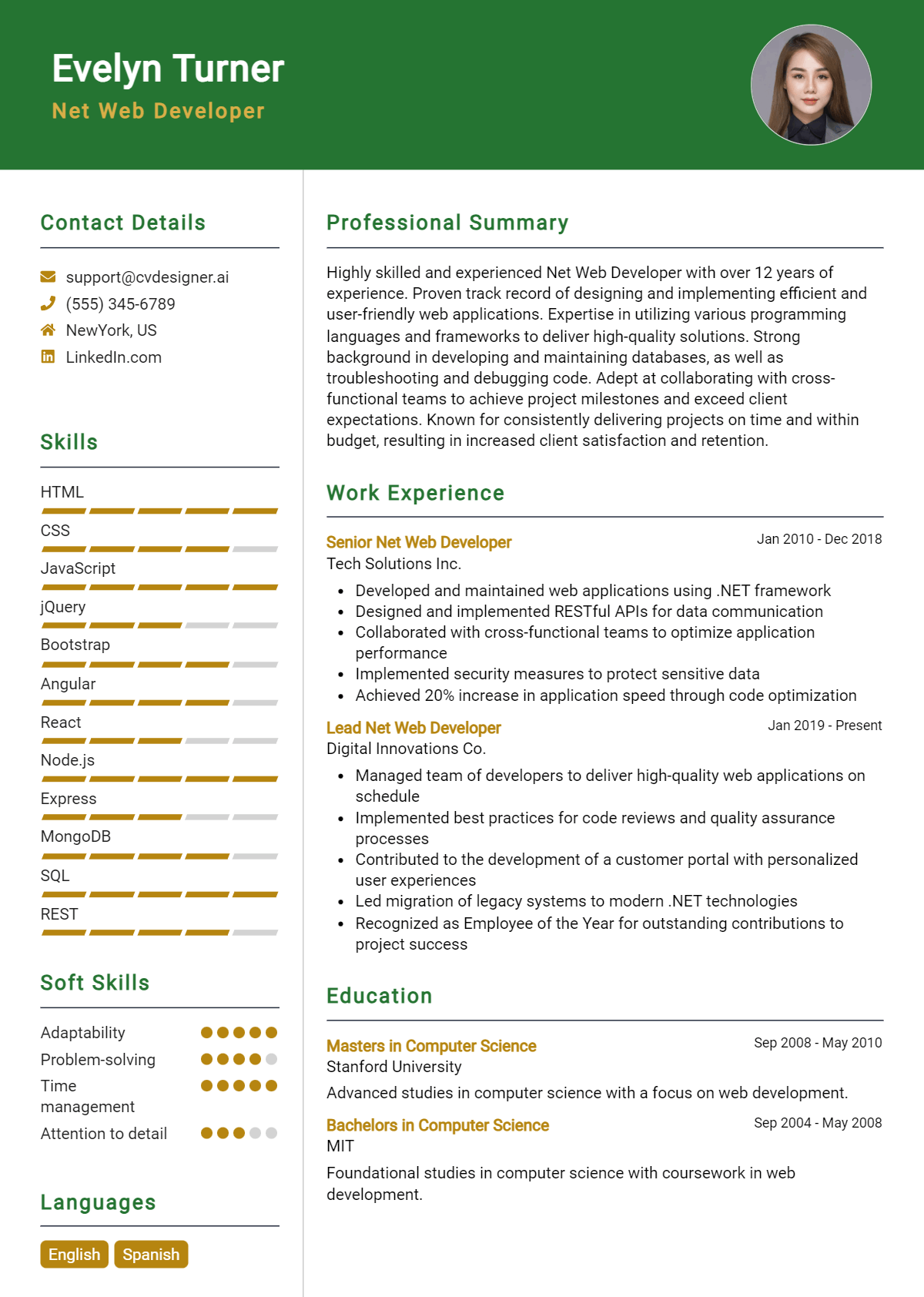 .Net Web Developer Resume Example for 2026: Top Templates Preview