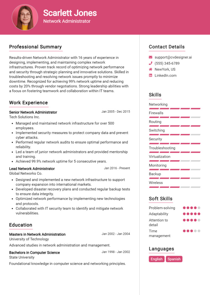 Network Administrator Resume Example