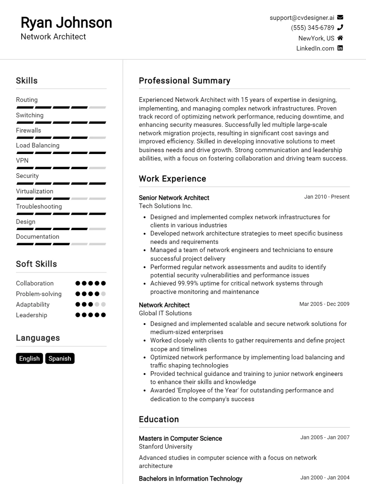Network Architect CV Example For 2026: Professional CV Templates Preview