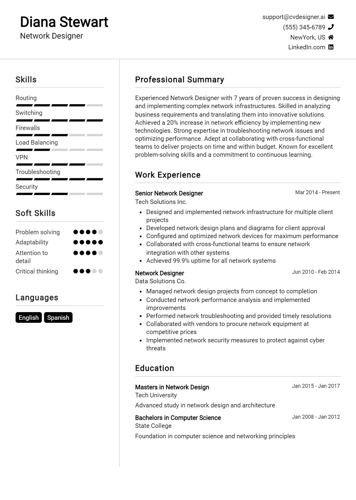 Network Designer Resume Example for 2026: Best Writing Guide Preview