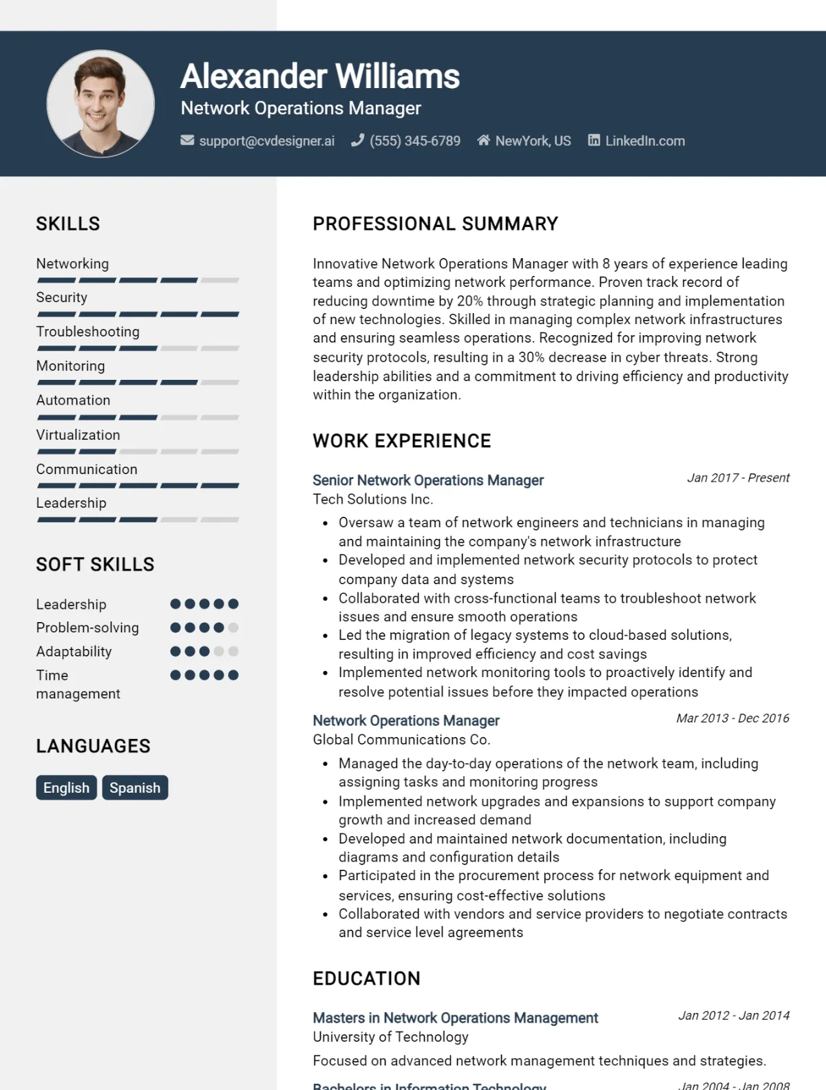 18 Network Operations Manager CV Examples And Templates For 2026 Preview