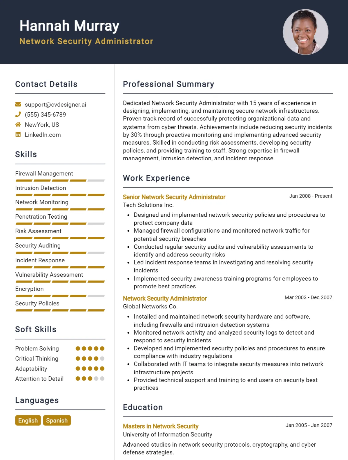 18 Network Security Administrator CV Examples And Templates For 2026 Preview