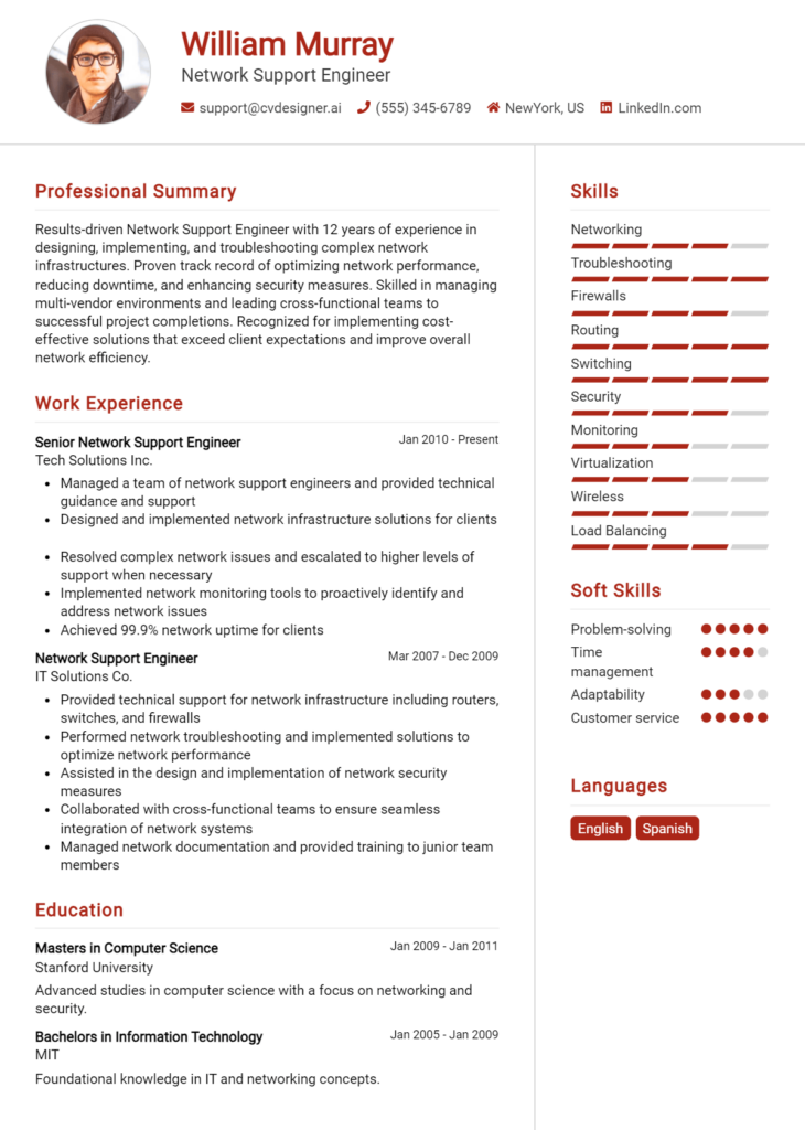 Network Support Engineer Resume Example