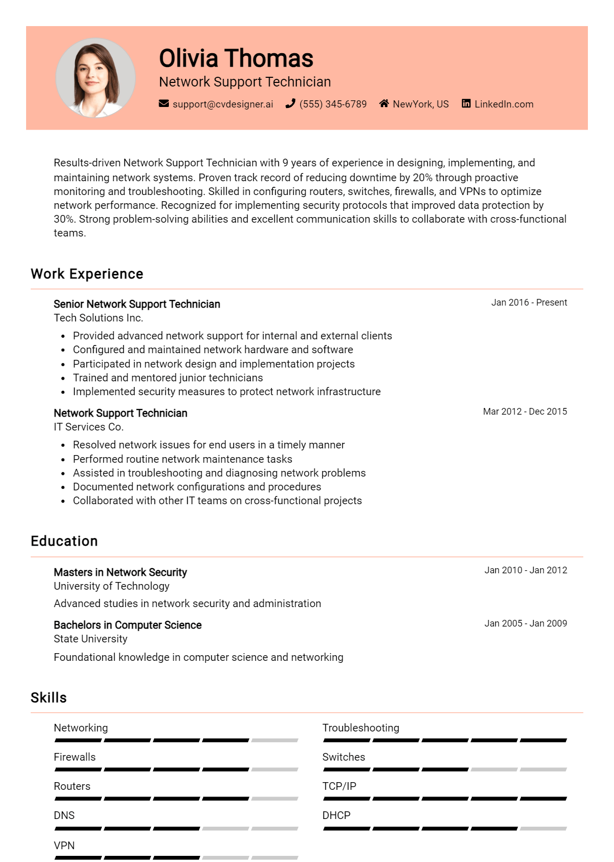 Network Support Technician Resume Example for 2026: Expert Tips Preview