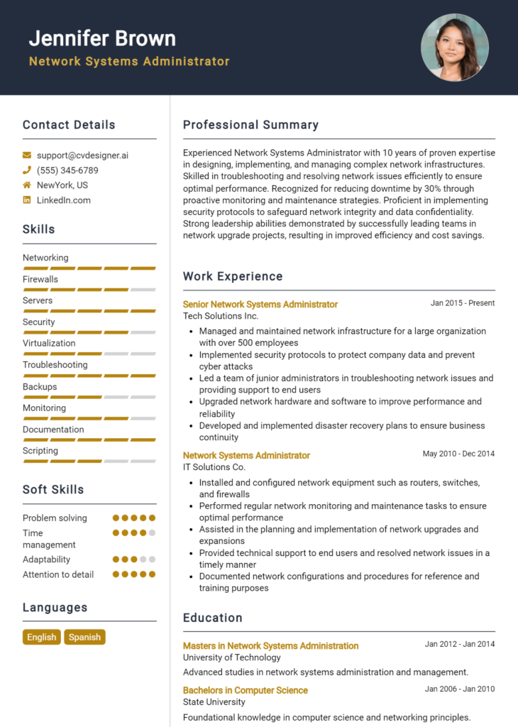 Network Systems Administrator Resume Example